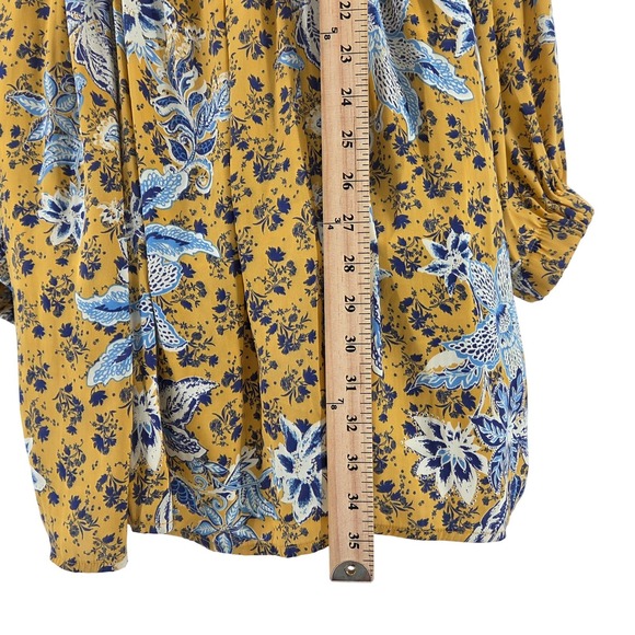 Free People Soli Plunge Neck Yellow Floral Long Sleeve Mini Dress Pockets Size L - Picture 6 of 12